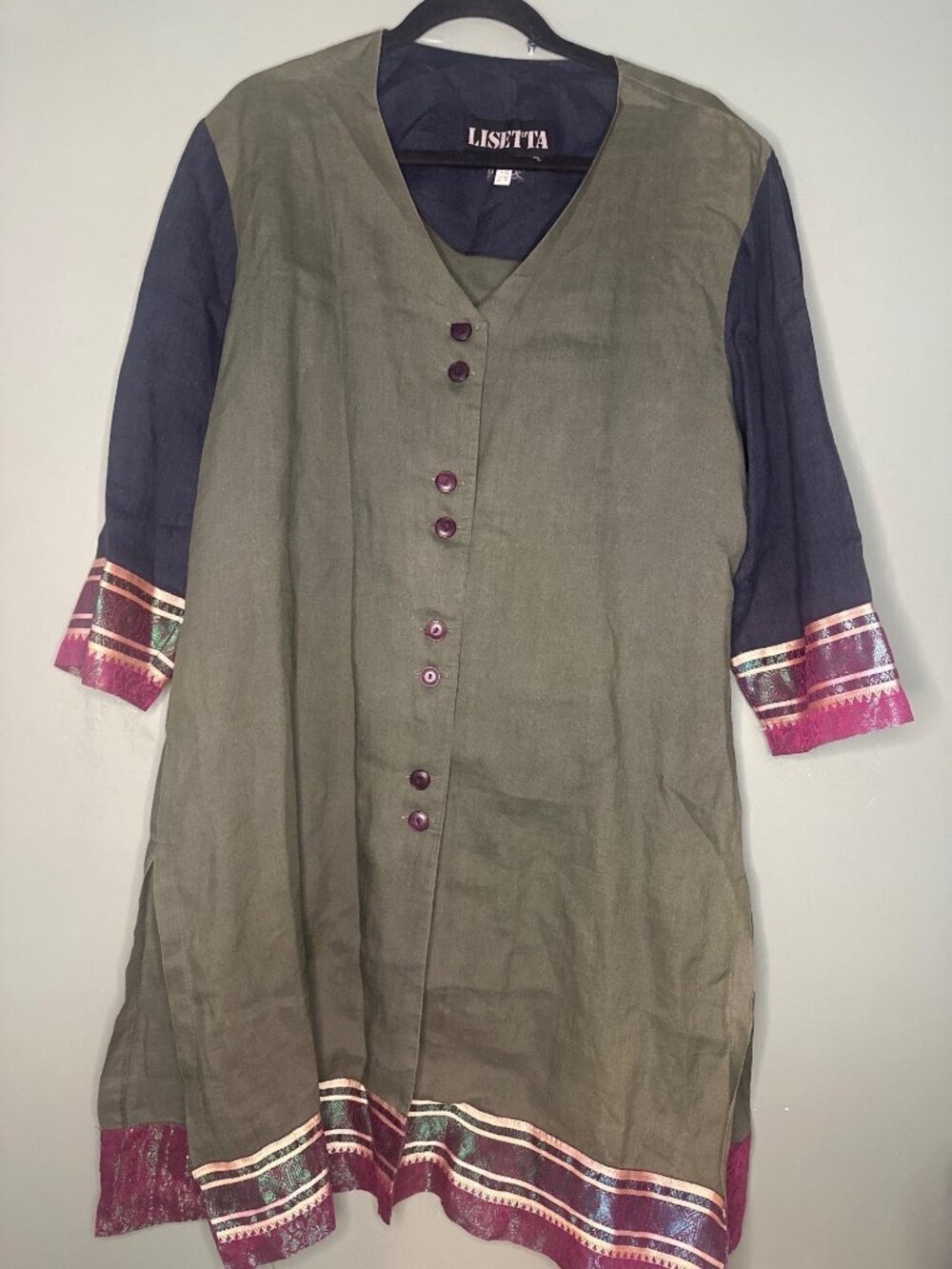 Lisetta Button Tunic Cover Up Linen Blend Boho Resort Dress XL/1X boho western